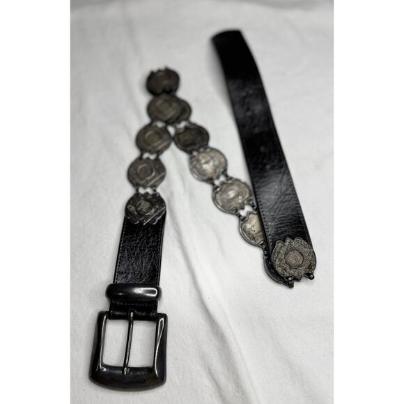 Sandy Duftler Designs Black Leather Metal Concho Belt Size Medium - Picture 1 of 11